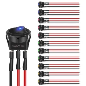 12Pcs 12V 20A Round Toggle LED Switch With Wires