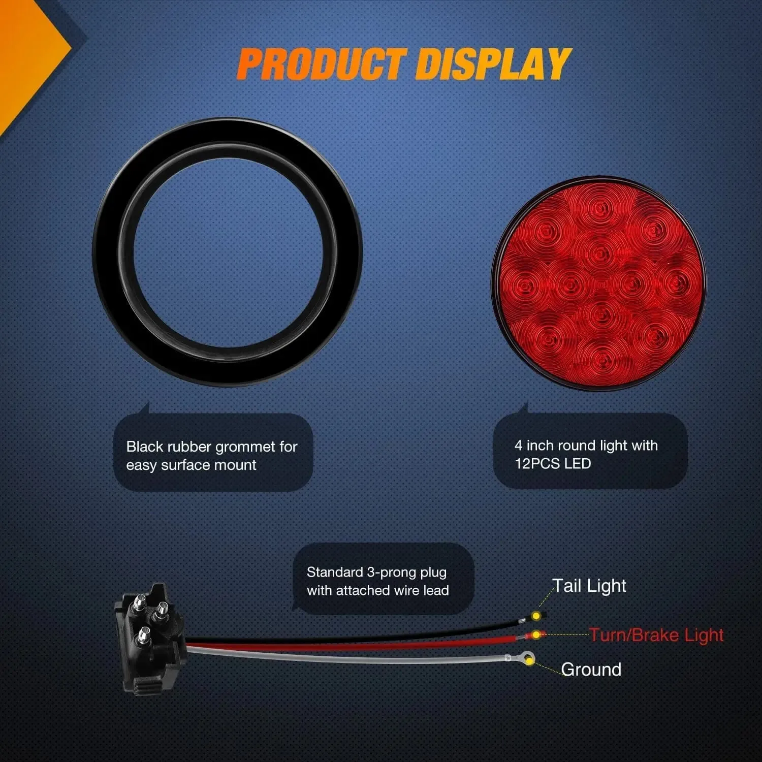 4 Inch Red Round 12Leds Tail Light (2 Pairs)