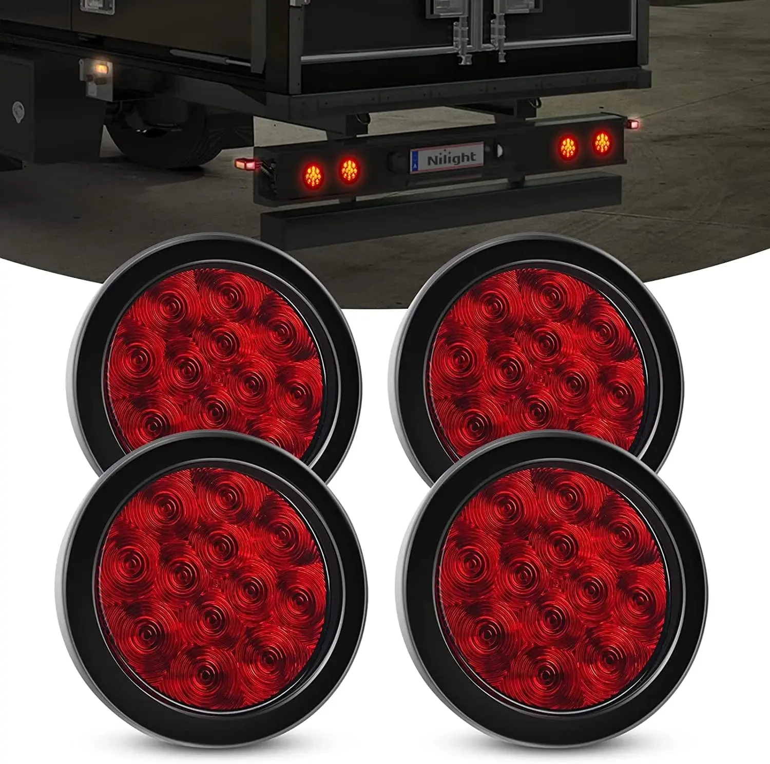 4 Inch Red Round 12Leds Tail Light (2 Pairs)