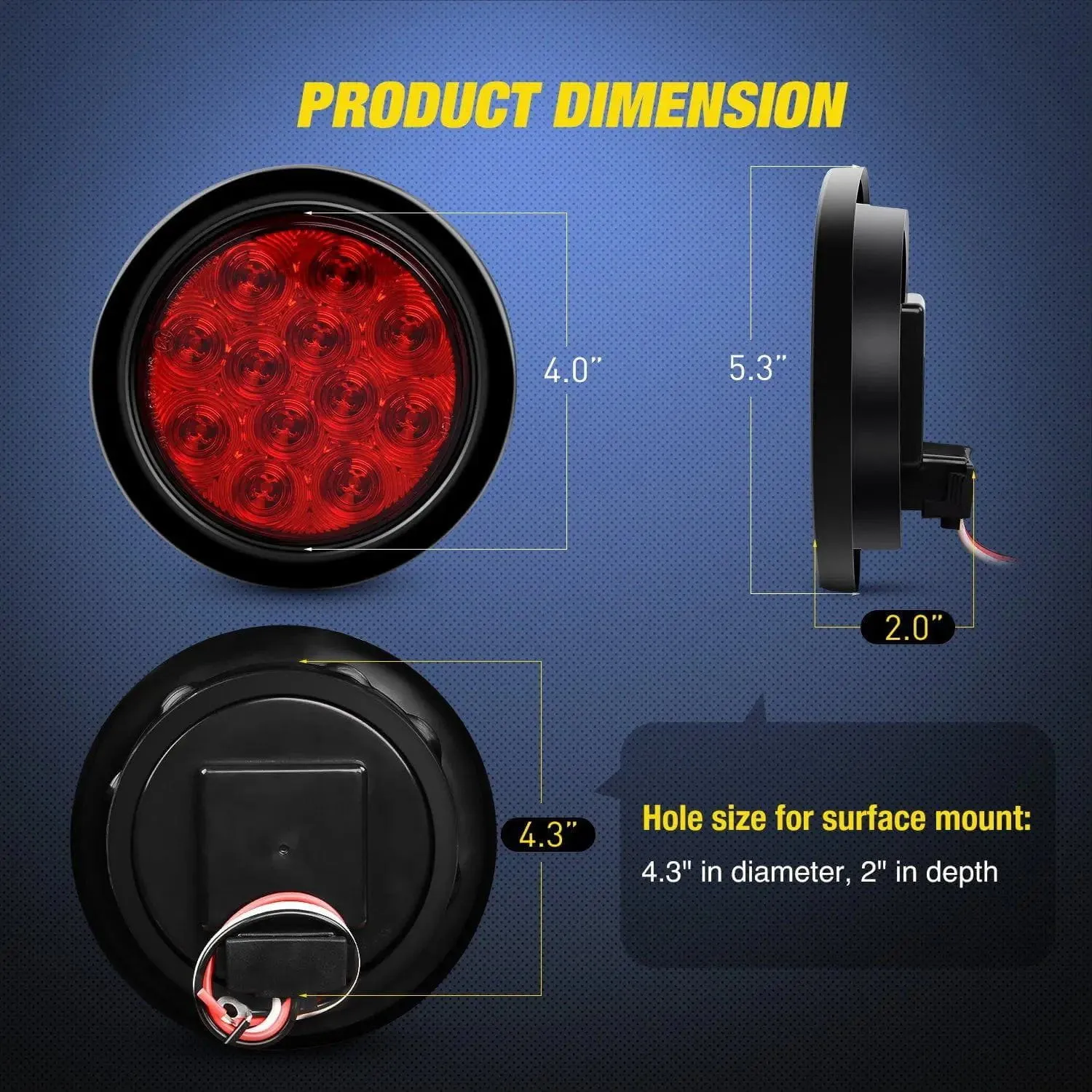 4 Inch Red Round 12Leds Tail Light (Pair)