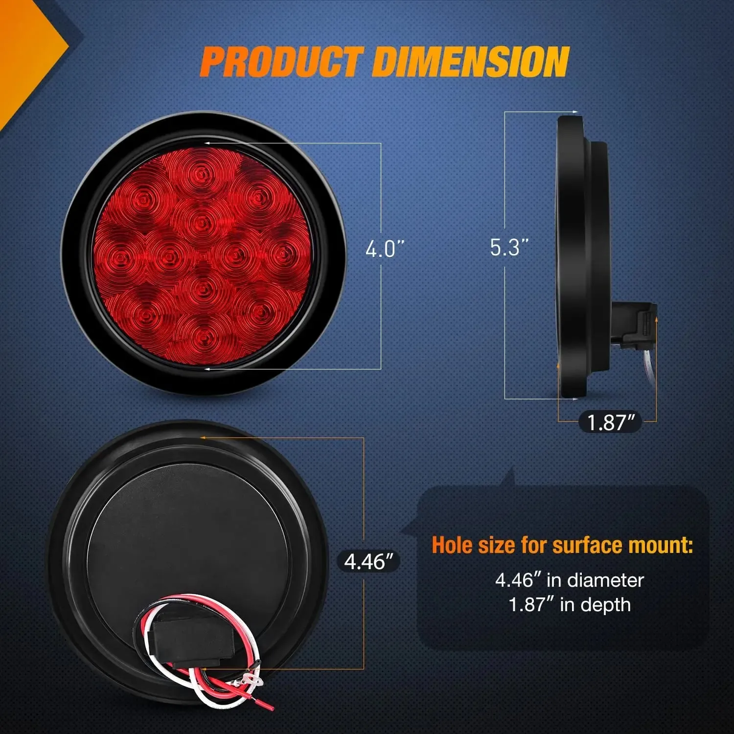 4 Inch Red White Round 12Leds Tail Light (2 Pairs)