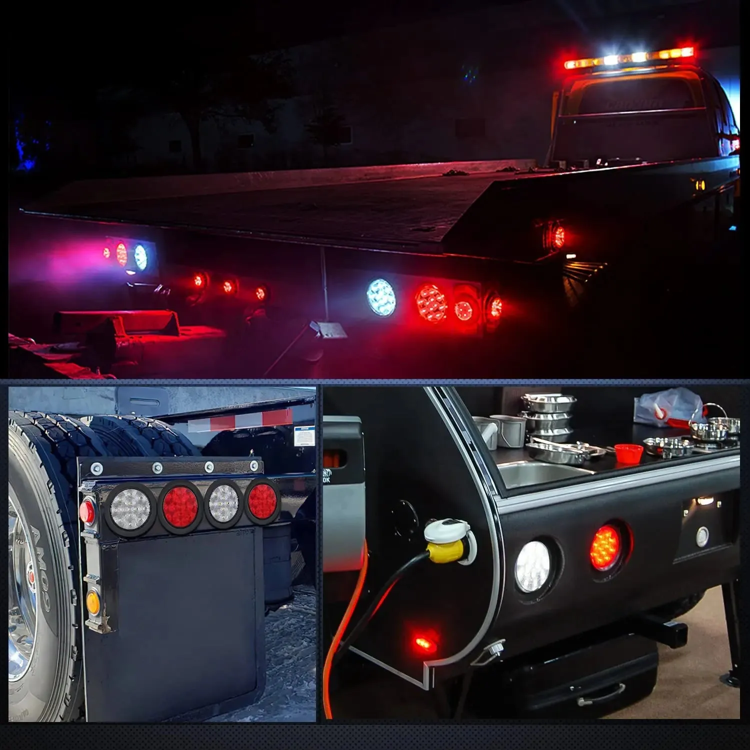 4 Inch Red White Round 12Leds Tail Light (2 Pairs)