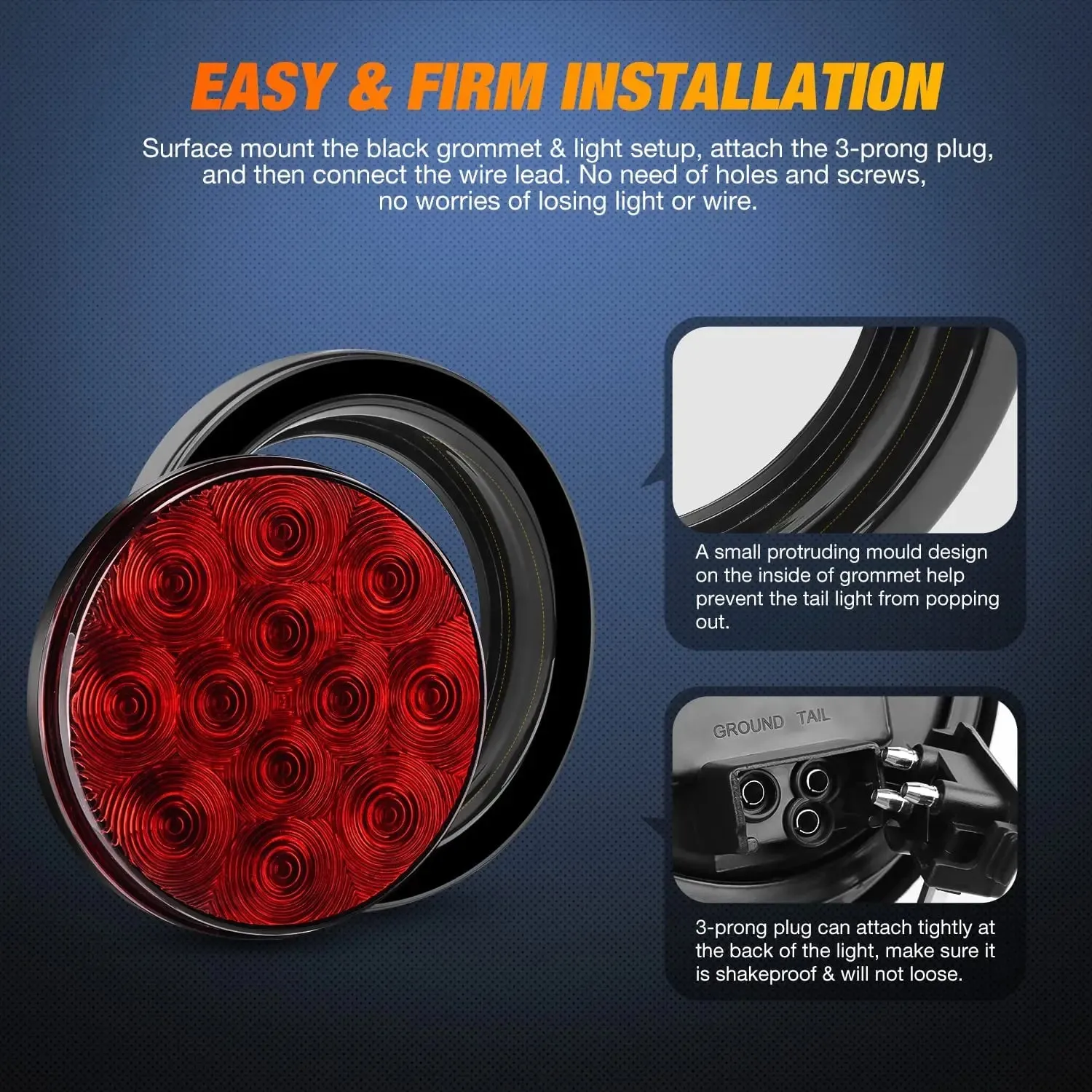 4 Inch Red White Round 12Leds Tail Light (2 Pairs)