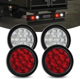4 Inch Red White Round 12Leds Tail Light (2 Pairs)