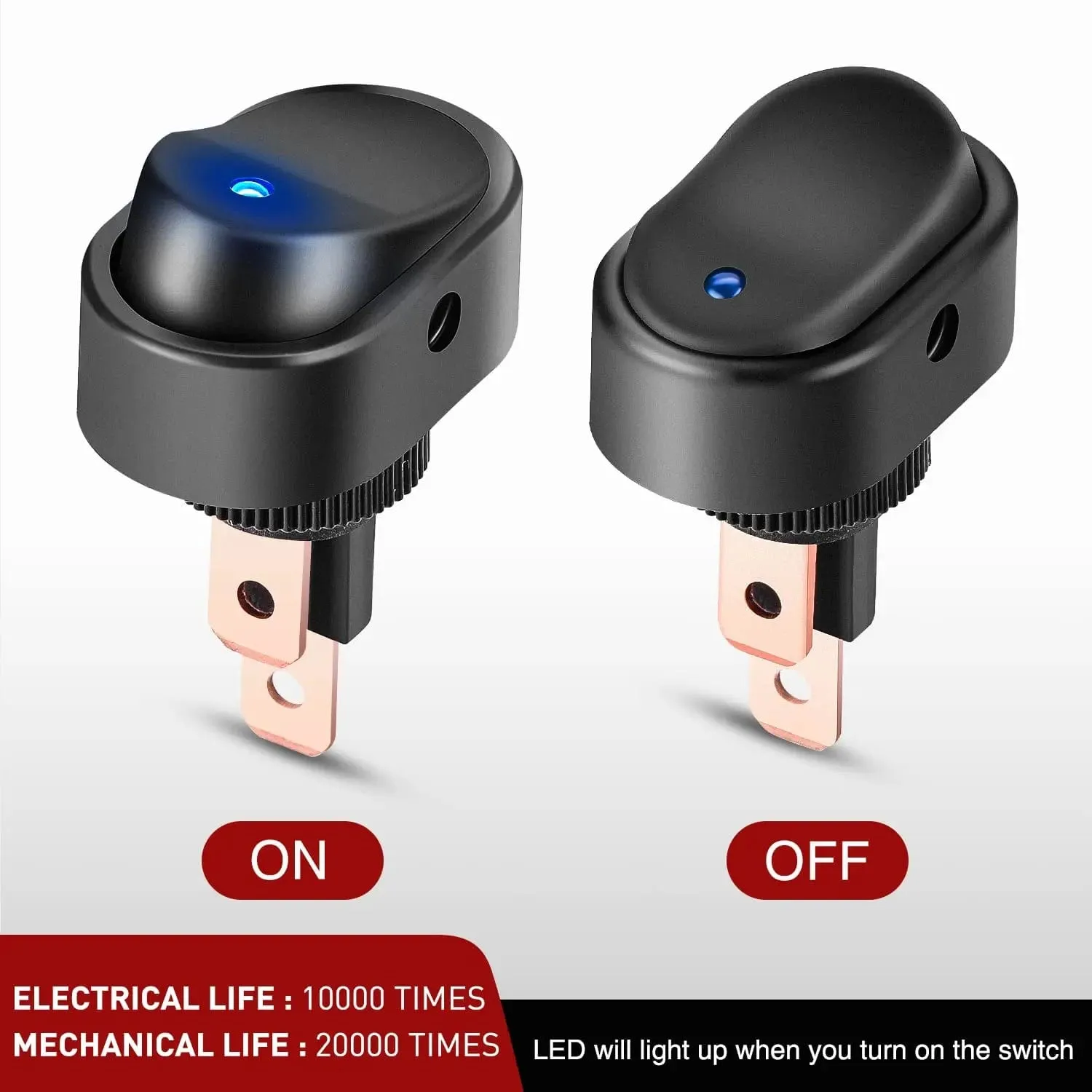 5Pcs 12V 30A Round Toggle LED Switch with Blue LED Indicator