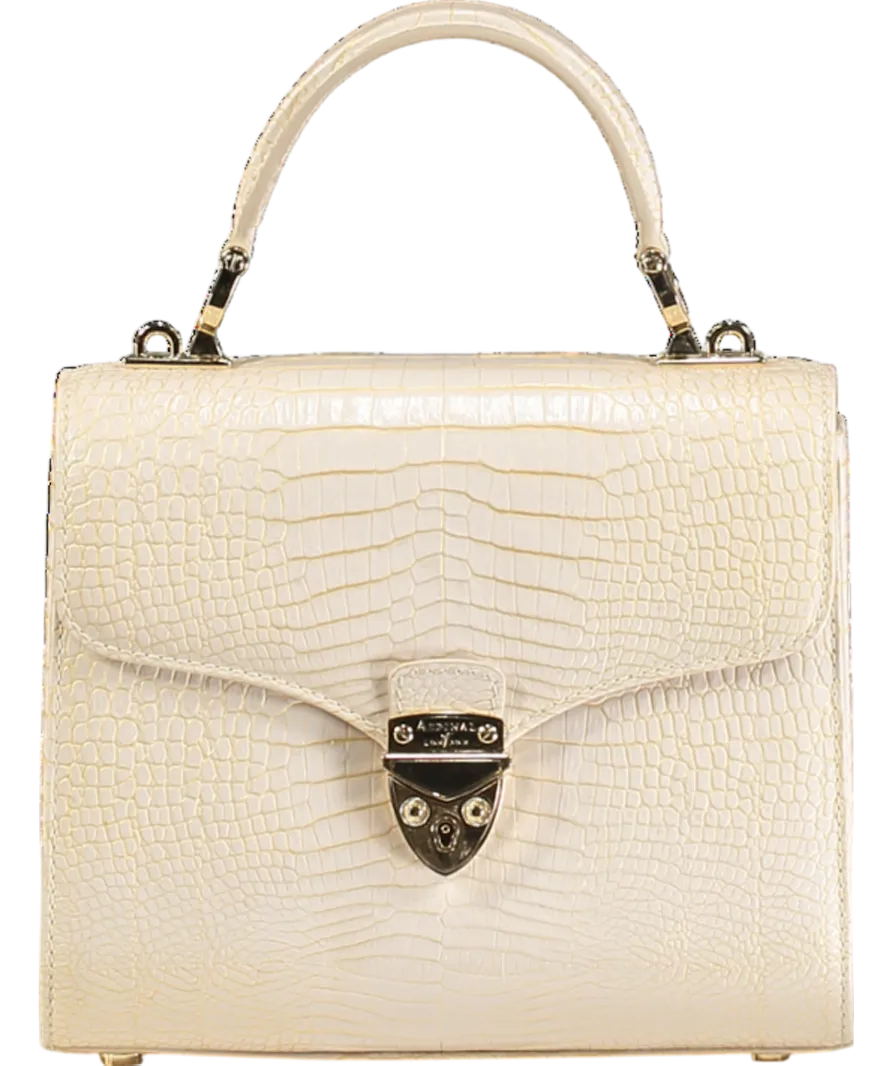 Aspinal Of London Cream Beige Leather Midi Mayfair Top Handle Bag