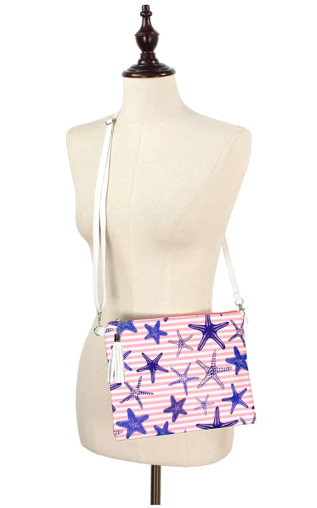 EAB9356 Pink Starfish Print Crossbody/Clutch (L)