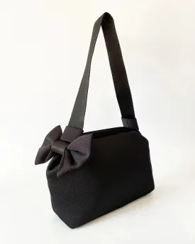 Elegant Black Bow Detail Shoulder and Handbag with Detachable Strap