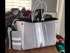 Grey Silver & white neoprene tote