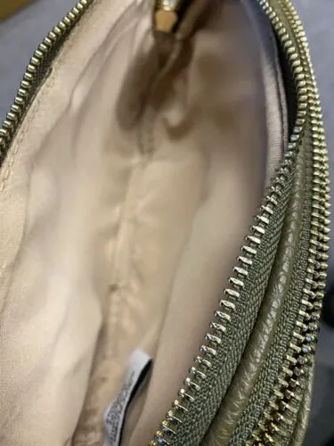 Nine West Faux Olive Leather shoulder Crossbody Purse Goldtone hardware Wristlet