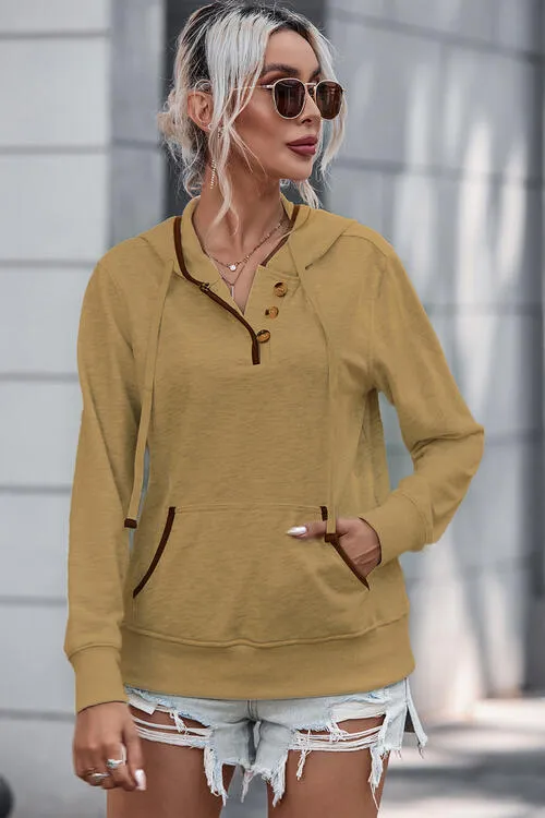 Quarter Button Up Drawstring Hoodie