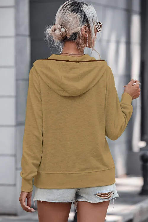 Quarter Button Up Drawstring Hoodie