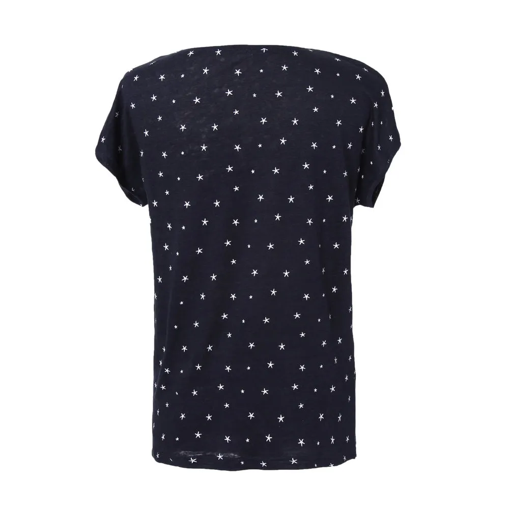 RH Women's Short Sleeve Starfish Print Solid Linen V-Shape Shirt Tops Tee RH2027