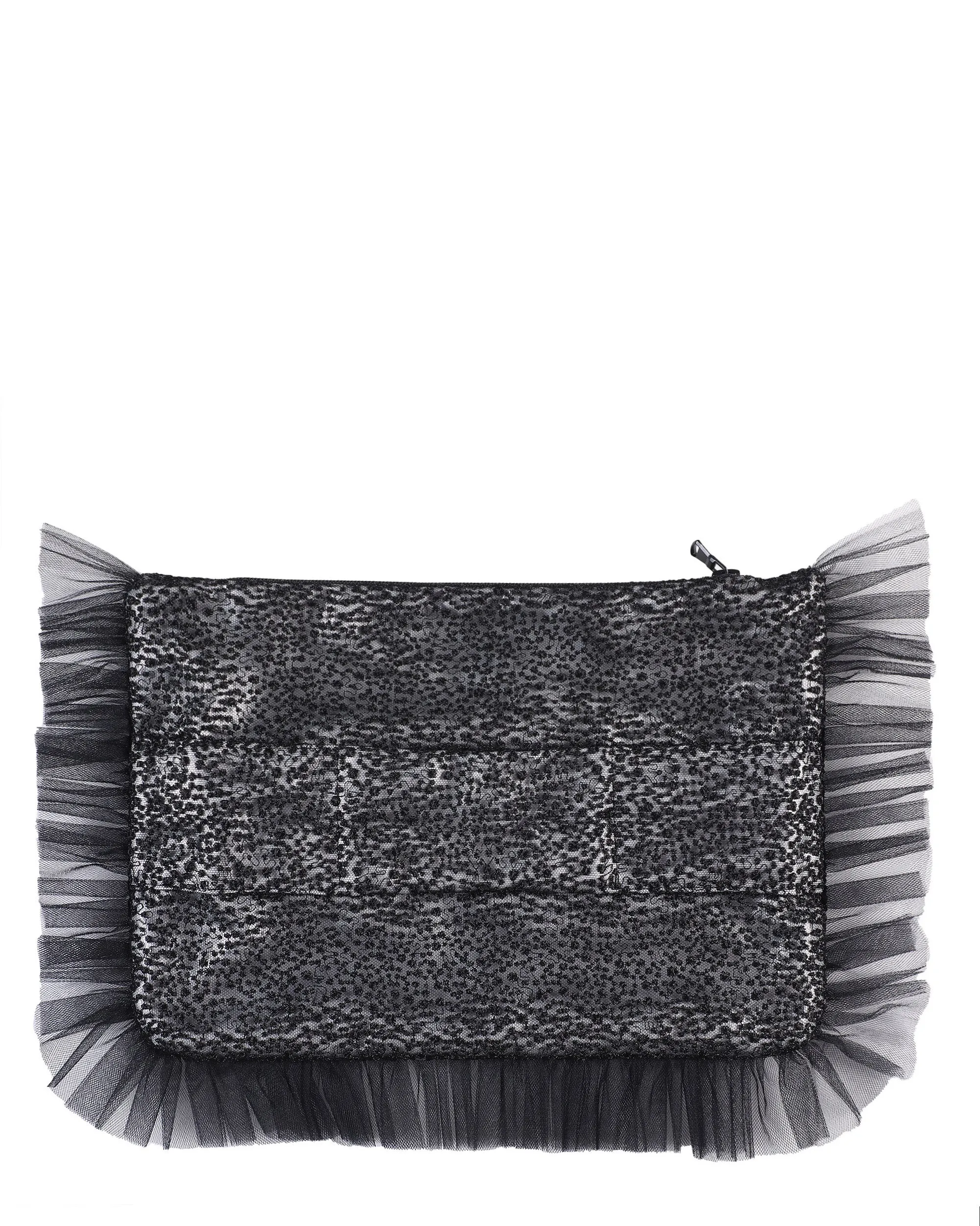 Textured Clutch with Tulle Ruffles