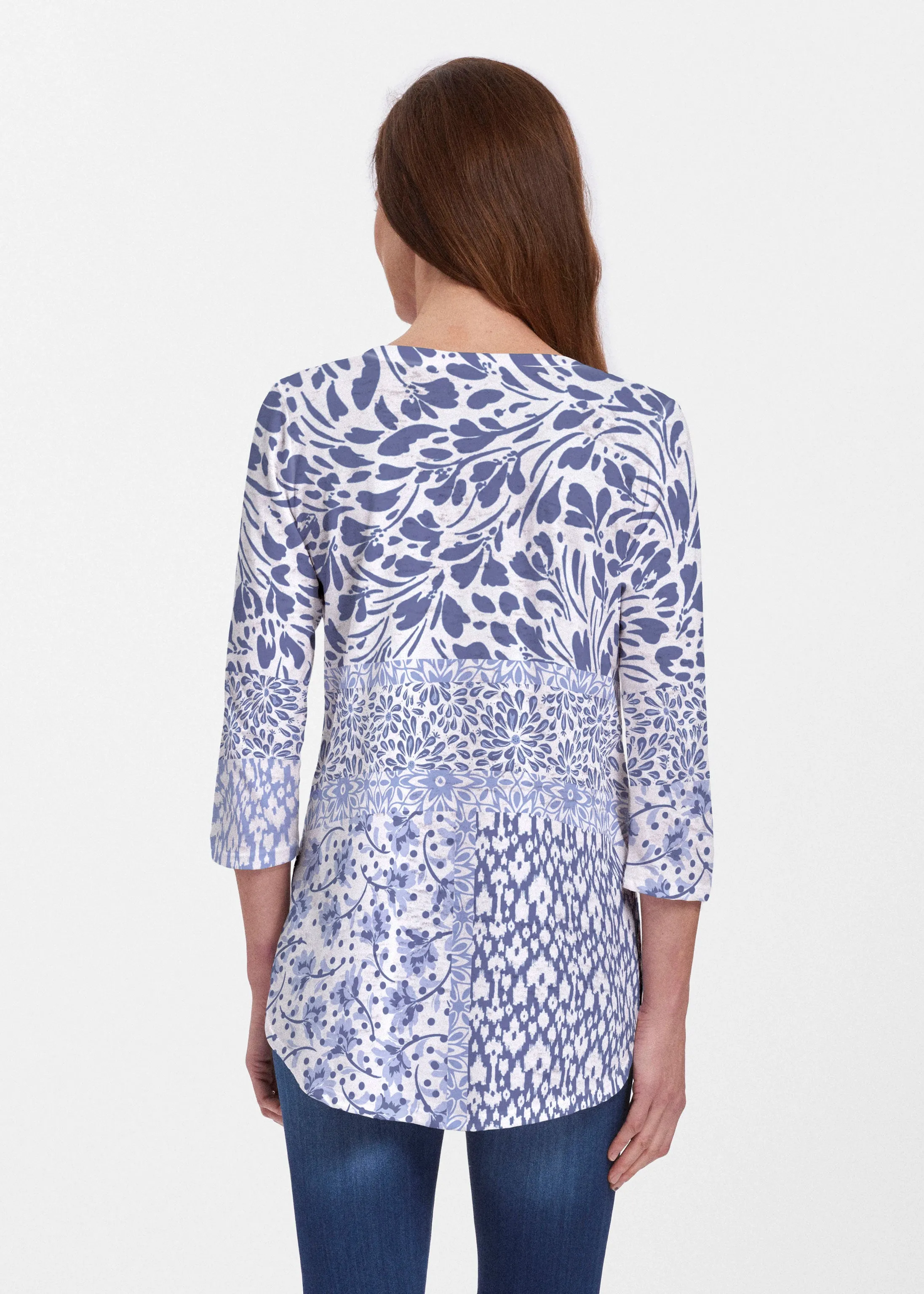 Whimsical Blue (13560) ~ V-neck Flowy Tunic